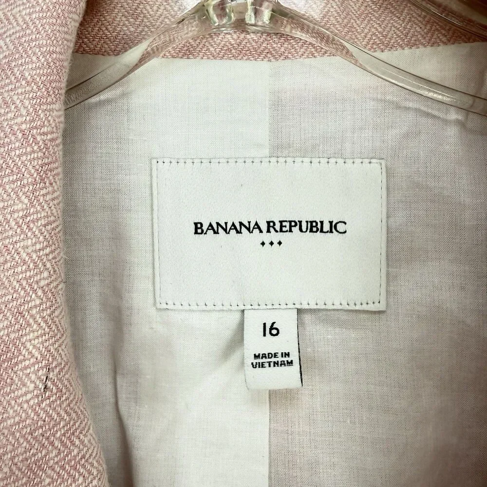 Banana Republic Pink Tailored Blazer Herringbone Cropped Career Womens Size 16